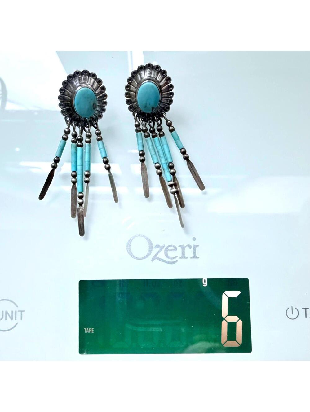 VTG Q.T Quoc Southwest 925 Turquoise Dangle Earrings 2.25” - Picture 6 of 6